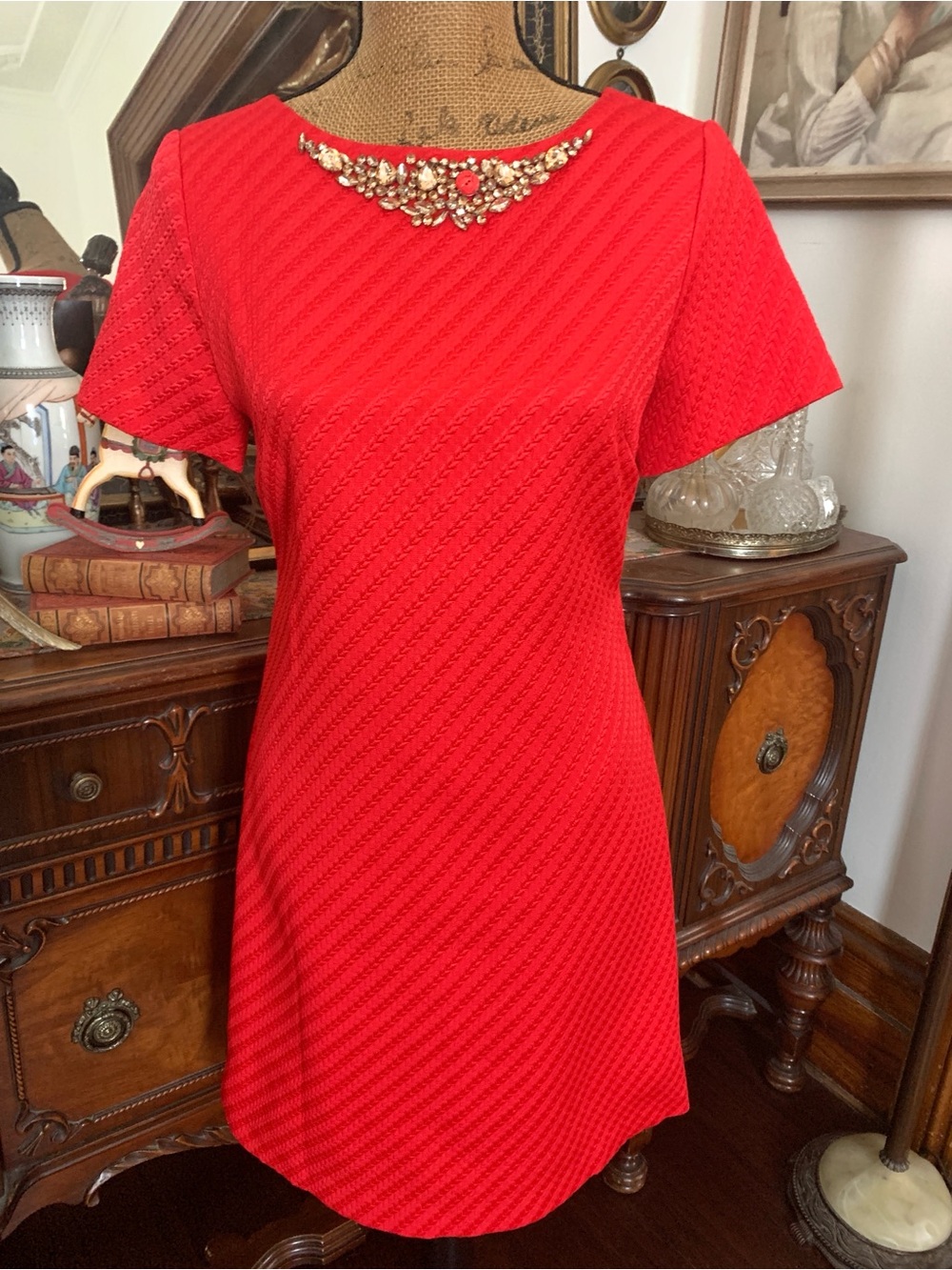 Vintage Classy Coral Red Cocktail Valentine’s Day Christmas New Year’s Eve Dress